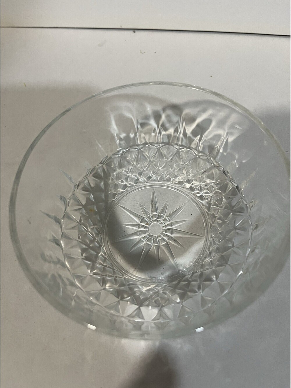 Arcoroc France Clear Glass Diamond And Starburst Pattern Custard Bowl
